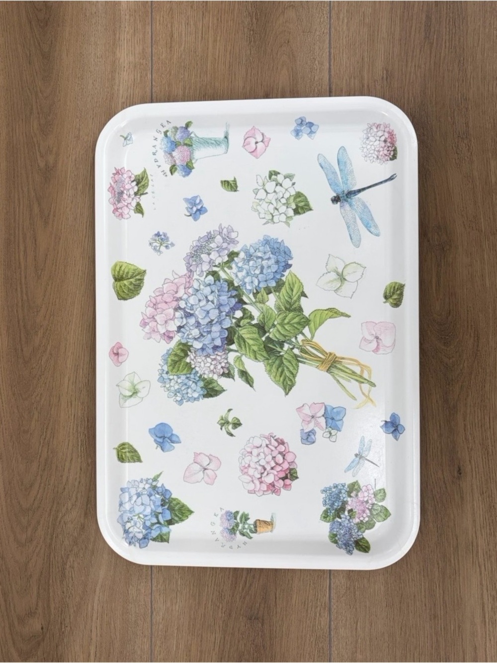 1999 Vintage Design Import Ellen Blonder Hydrangea Dragonfly Melamine Tray Italy